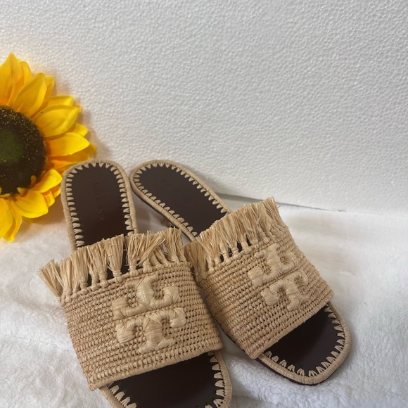 Tory Burch Eleanor Raffia Slide, Natural, Size 6.5 - Picture 2 of 8